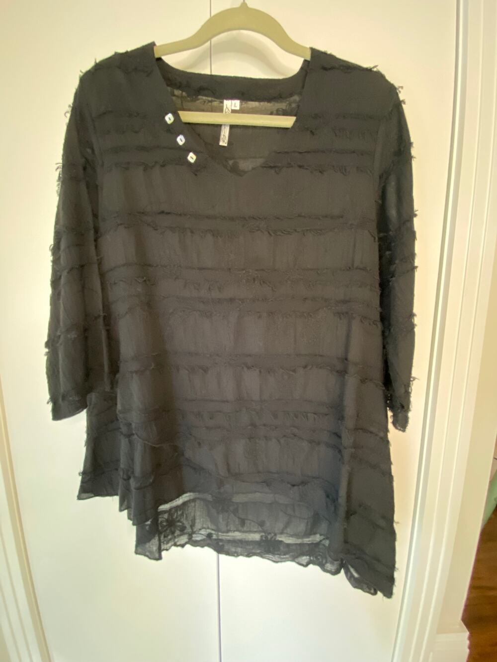 Lulu B Black Long Sleeve Cotton Tunic Top Large Lagenlook